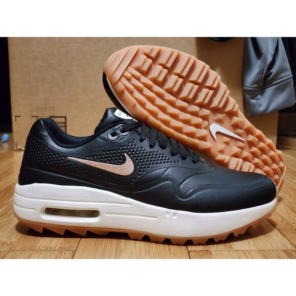 Nike Air Max 1 G Golf Black Metallic Leather Bronze Brown Gum AQ0865-002 Women 7 - Picture 1 of 14